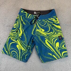 Volcom Mod Tech men's multi-color board shorts size 30 Blue Yellow Swim Camo